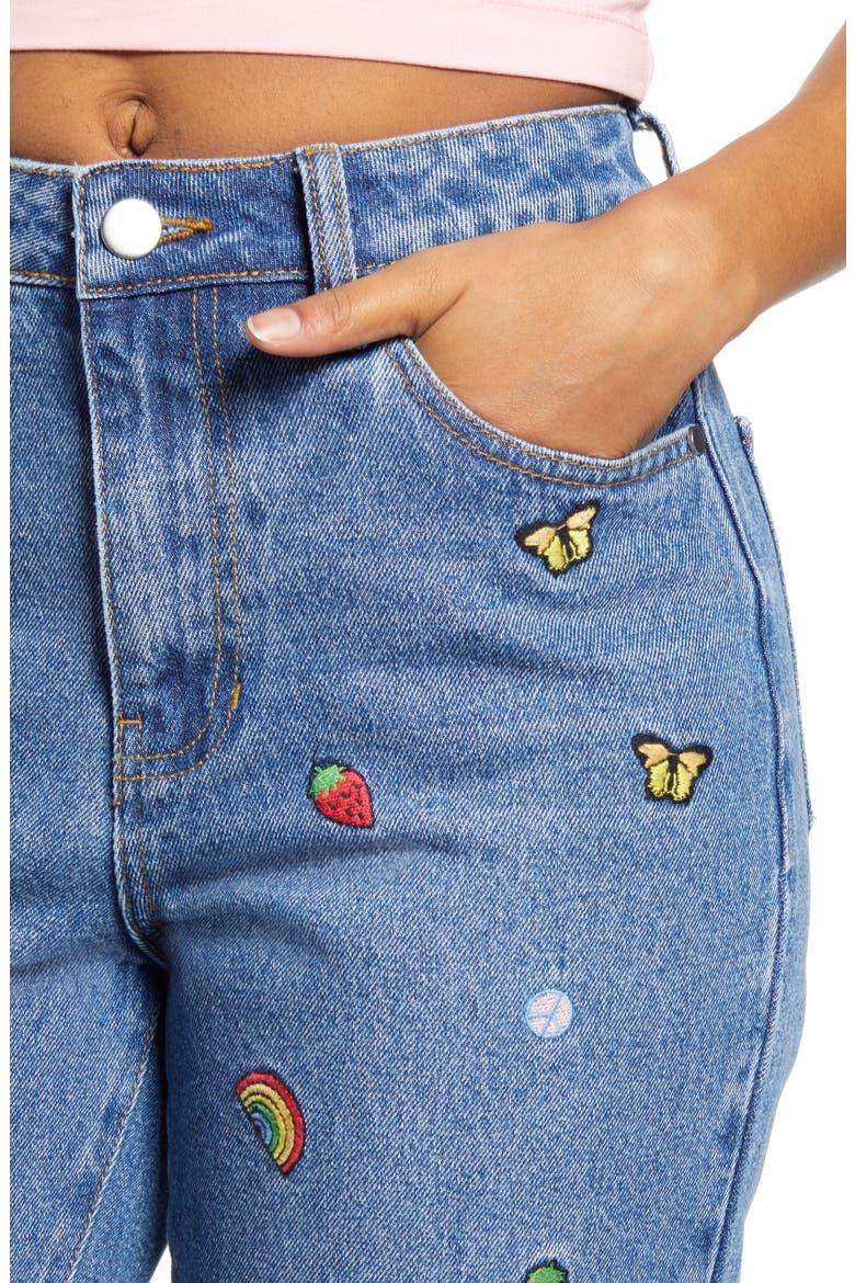 Mixed Embroidery Mom Jeans, Alternate, color, BLUE MEDIUM MIXED EMB