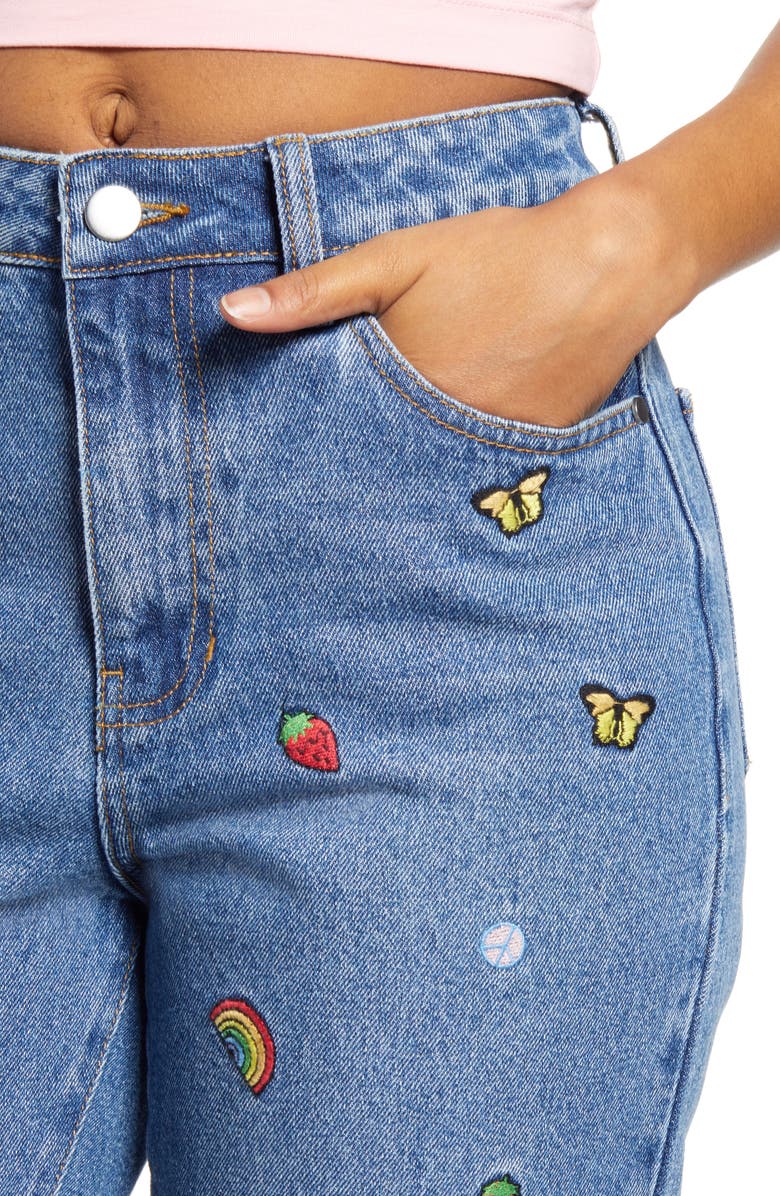 BP. Mixed Embroidery Mom Jeans, Alternate, color, 