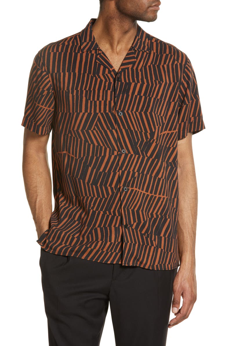 Open Edit Men's Short Sleeve Button-Up Camp Shirt, Main, color,