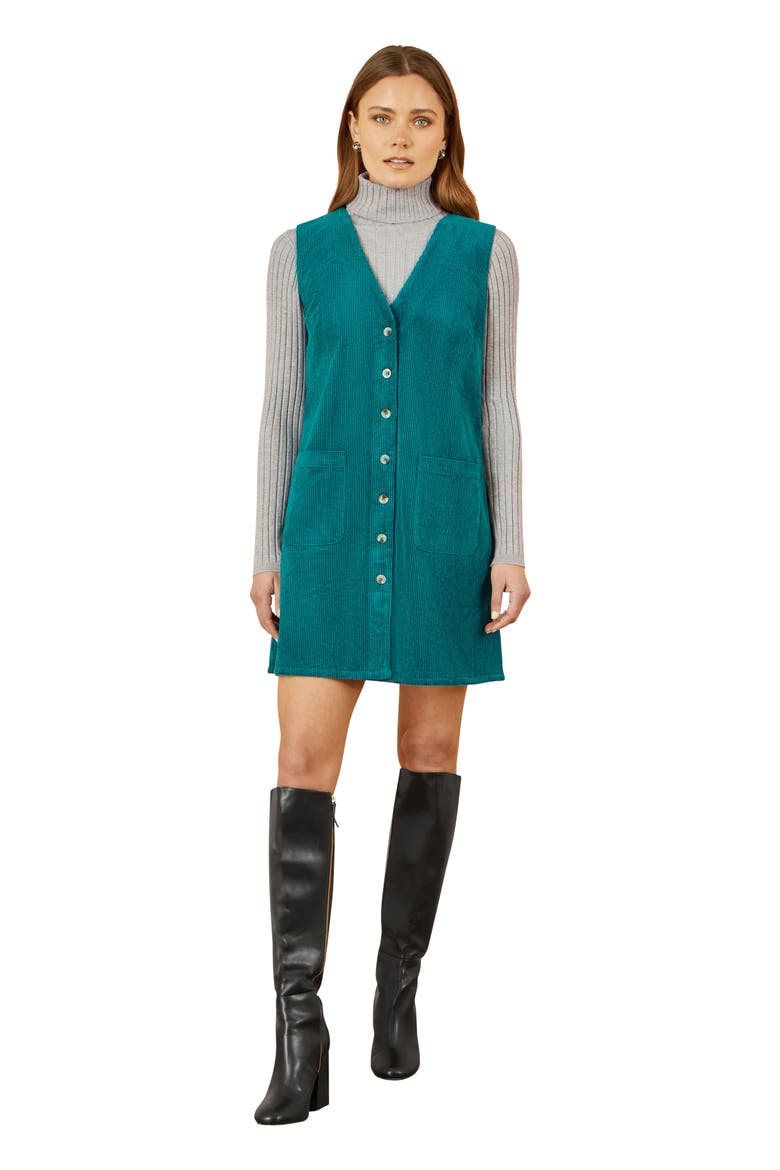 V-Neck Cord Pinafore Dress, Main, color, Teal