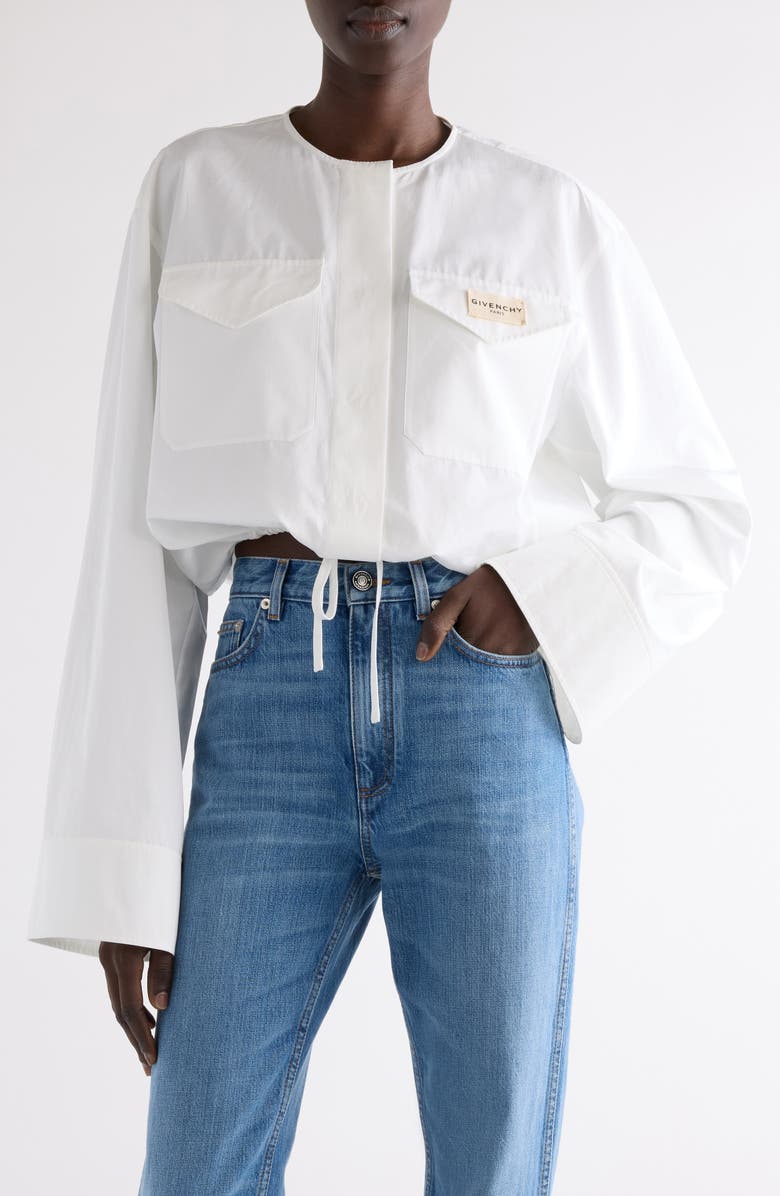 Givenchy Utility Cotton Poplin Crop Shirt, Main, color, White