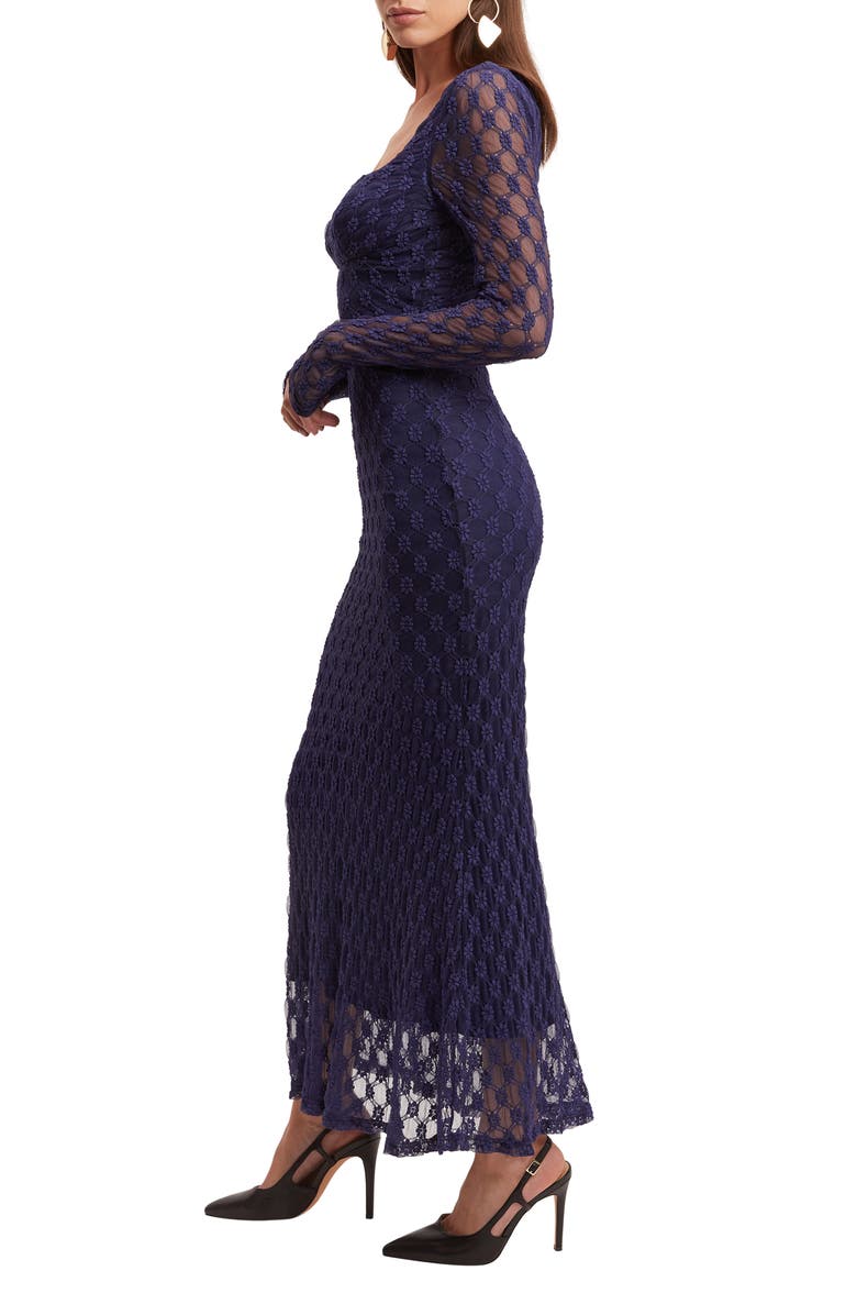 Bardot Adoni Long Sleeve Lace Overlay Midi Dress, Alternate, color, Navy