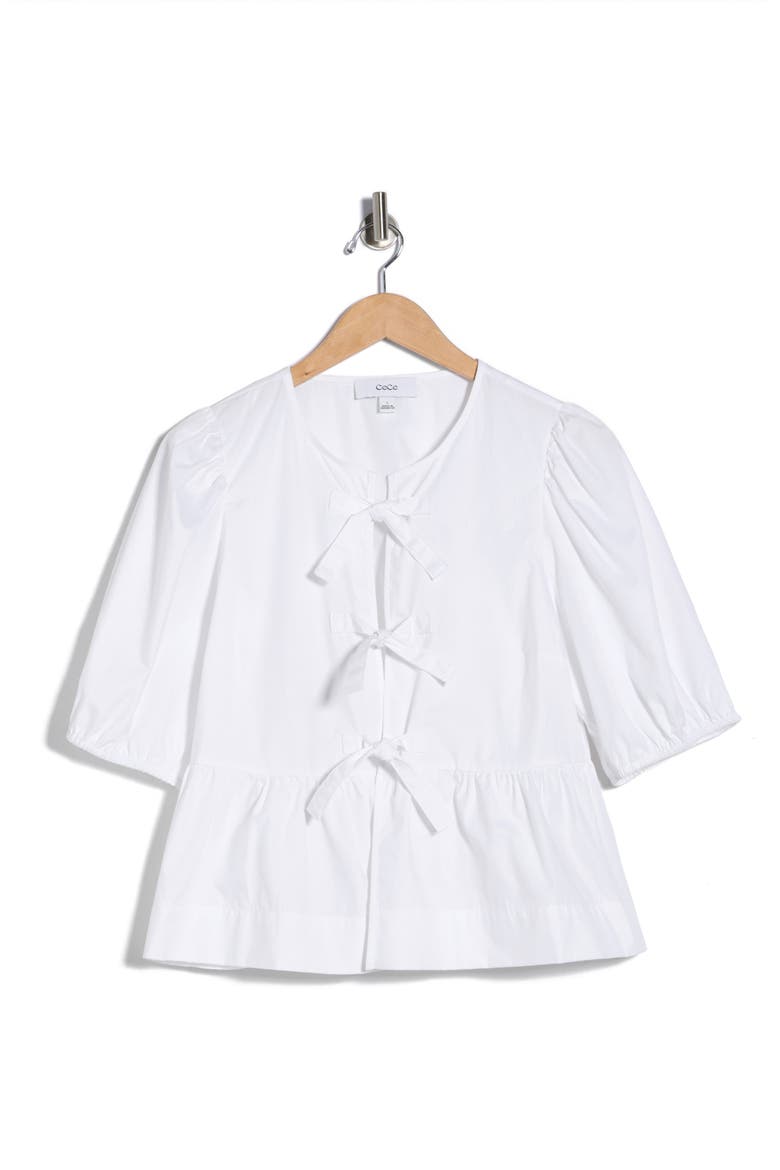 Bow Front Puff Sleeve Top, Alternate, color, LUCENT WHITE
