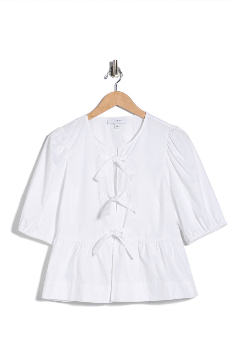 CeCe Bow Front Puff Sleeve Top, Alternate, color, Lucent White
