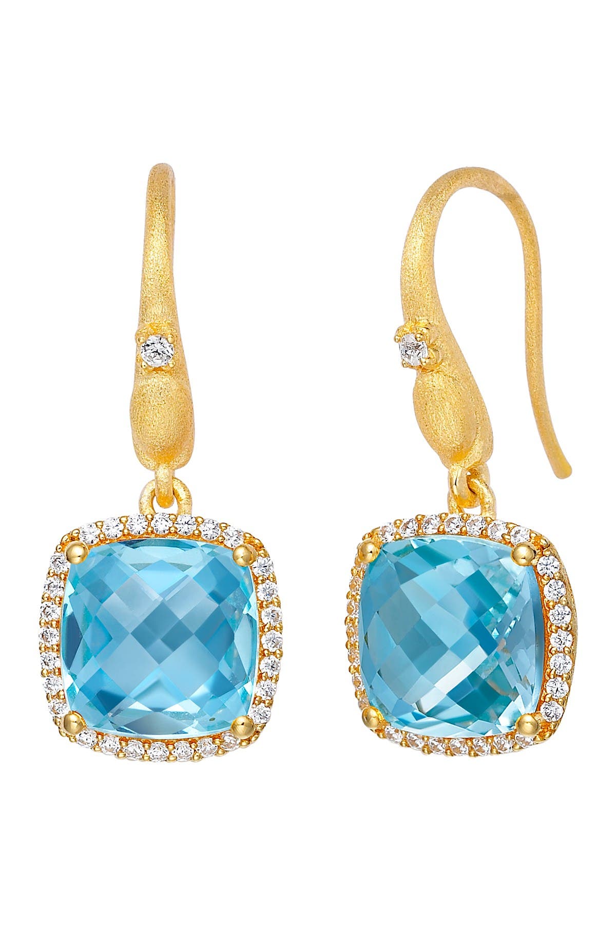 Lafonn Cushion Cut Blue Topaz & Simulated Diamond Halo Drop Earrings ...
