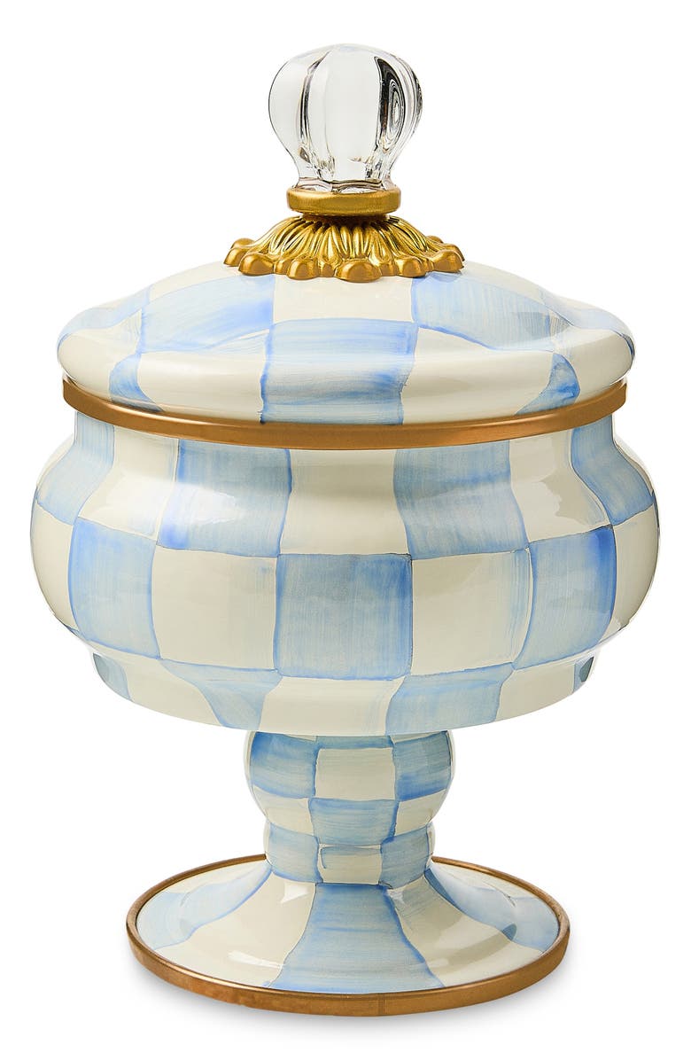 MACKENZIE CHILDS Sky Check Enameled Steel Curiosity Pot, Main, color, Sky Check