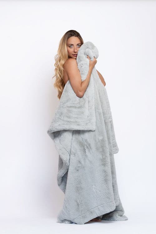 Sea To Me Blankets Carmel Cuddle Faux Fur Travel Throw Blanket In Blue