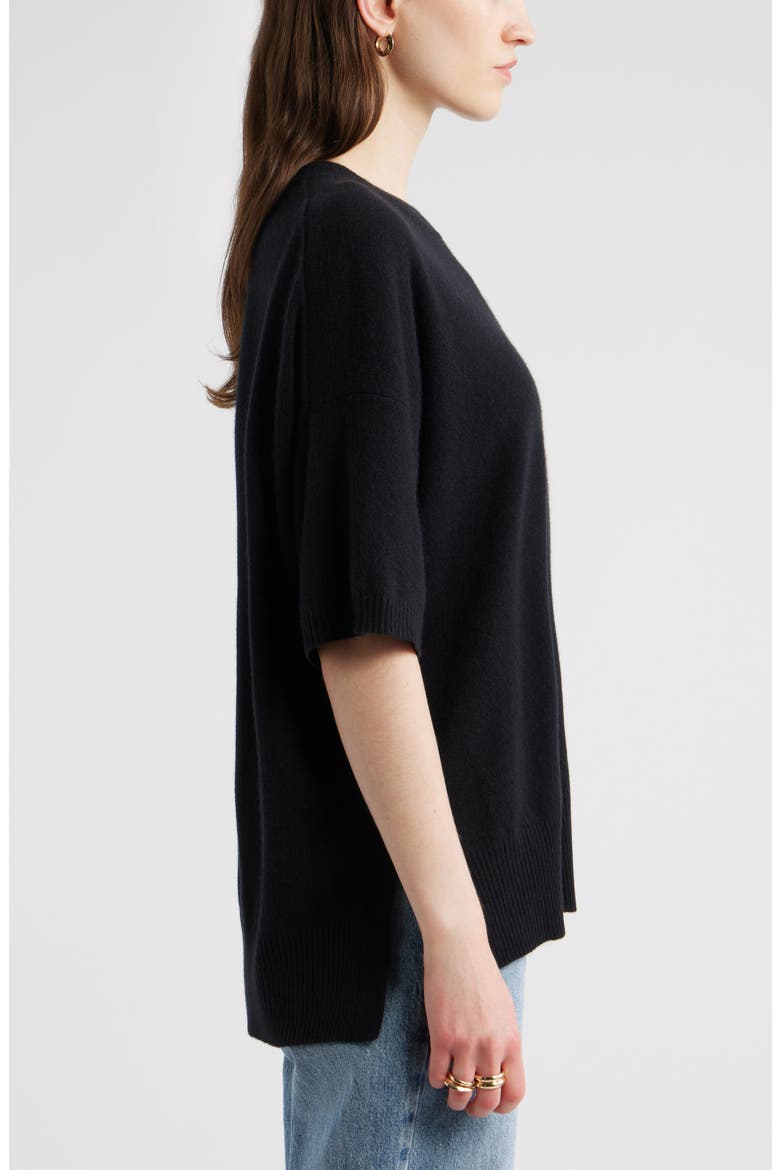 Relaxed Short Sleeve Cashmere Sweater, Alternate, color, BLACK ROCK