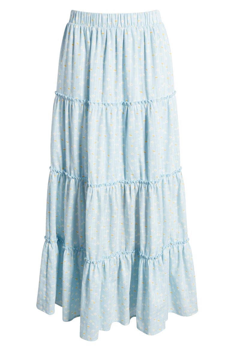 Tiered Cotton Maxi Skirt, Alternate, color, BLUE LIGHT DITSY FLORAL