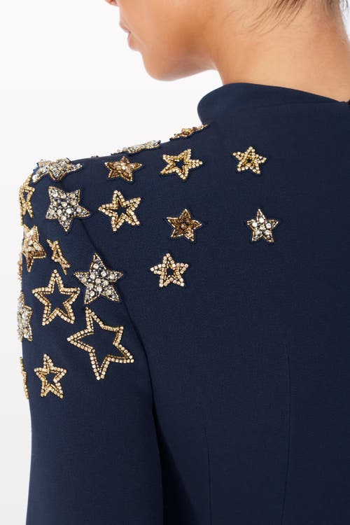 Jenny Packham Stella Star-embellished Mock-neck Midi Dress In Blue