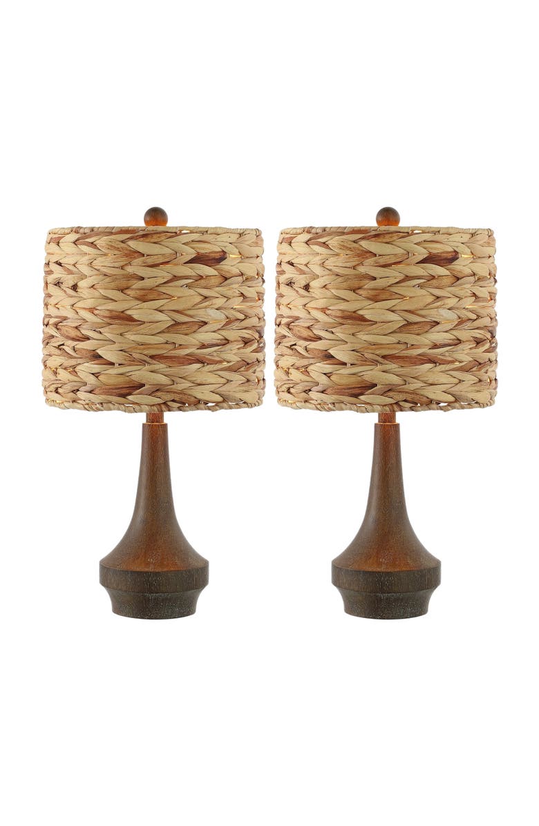 JONATHAN Y Theodore 21" Rustic Farmhouse Handwoven Water Hyacinth/Resin LED Table Lamp, Brown Wood Finish, Main, color, Brown Wood Finish
