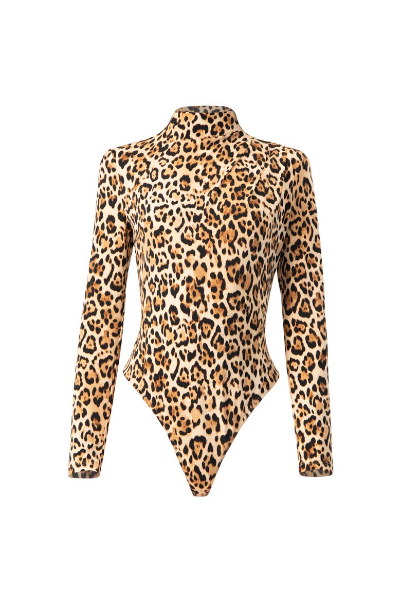 Long Sleeve Animal Print Bodysuit, Alternate, color, Beige