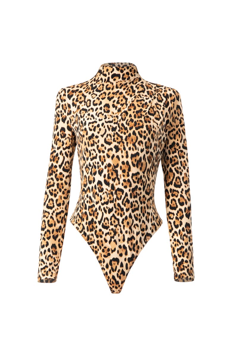 IVONNE Long Sleeve Animal Print Bodysuit, Alternate, color, Beige