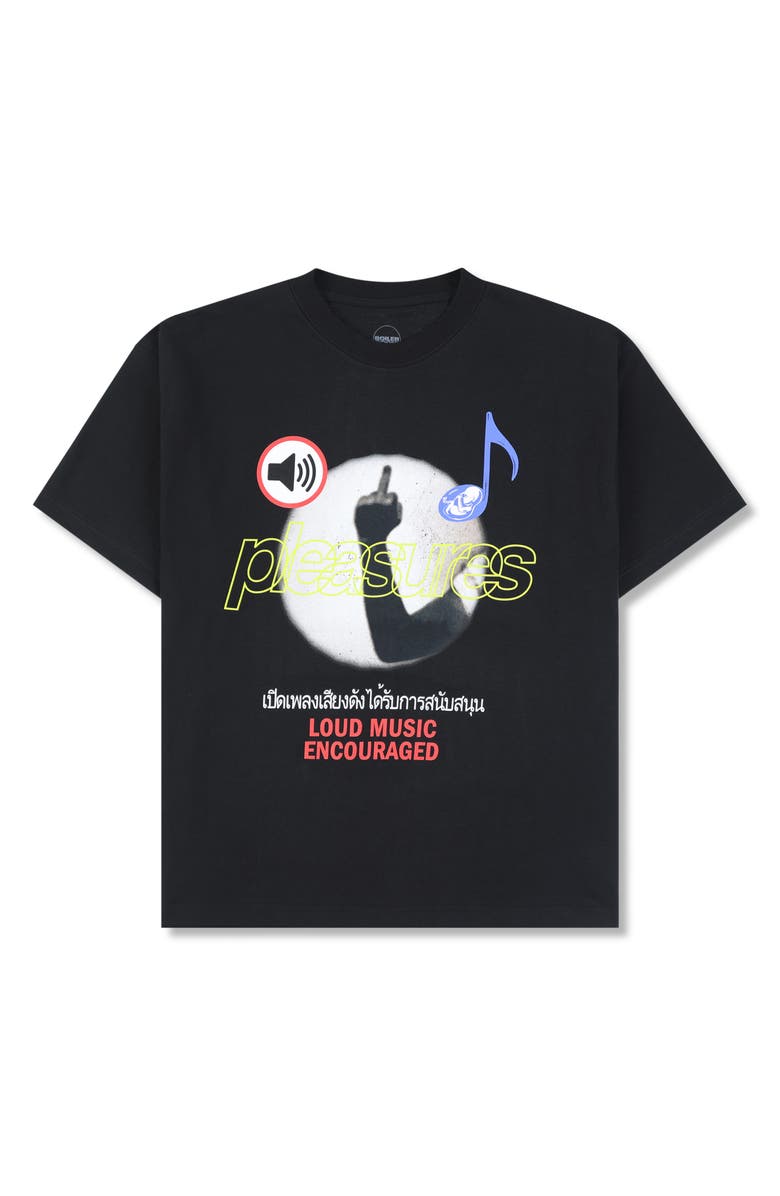 PLEASURES Loud Music Cotton Graphic T-Shirt, Alternate, color, Black