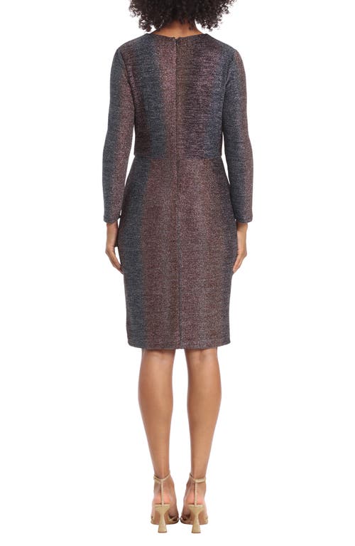 Maggy London Metallic Long Sleeve Wrap Dress In Bronze Multi