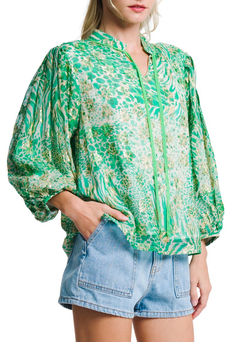 Bari Metallic Star Top, Alternate, color, GREEN MULTI