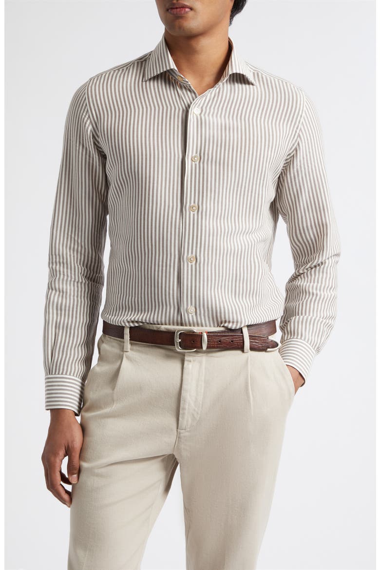 Dandy Stripe Button-Up Shirt, Main, color, 05 BROWN