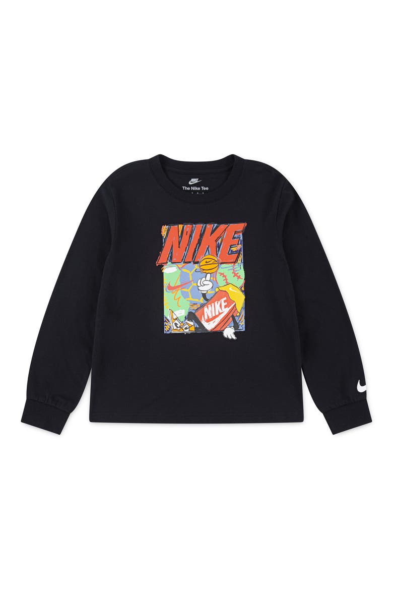Kids' Boxy Basketball Long Sleeve Graphic T-Shirt, Main, color, BLACK