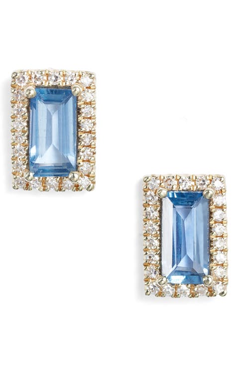 Blue Sapphire & Diamond Stud Earrings