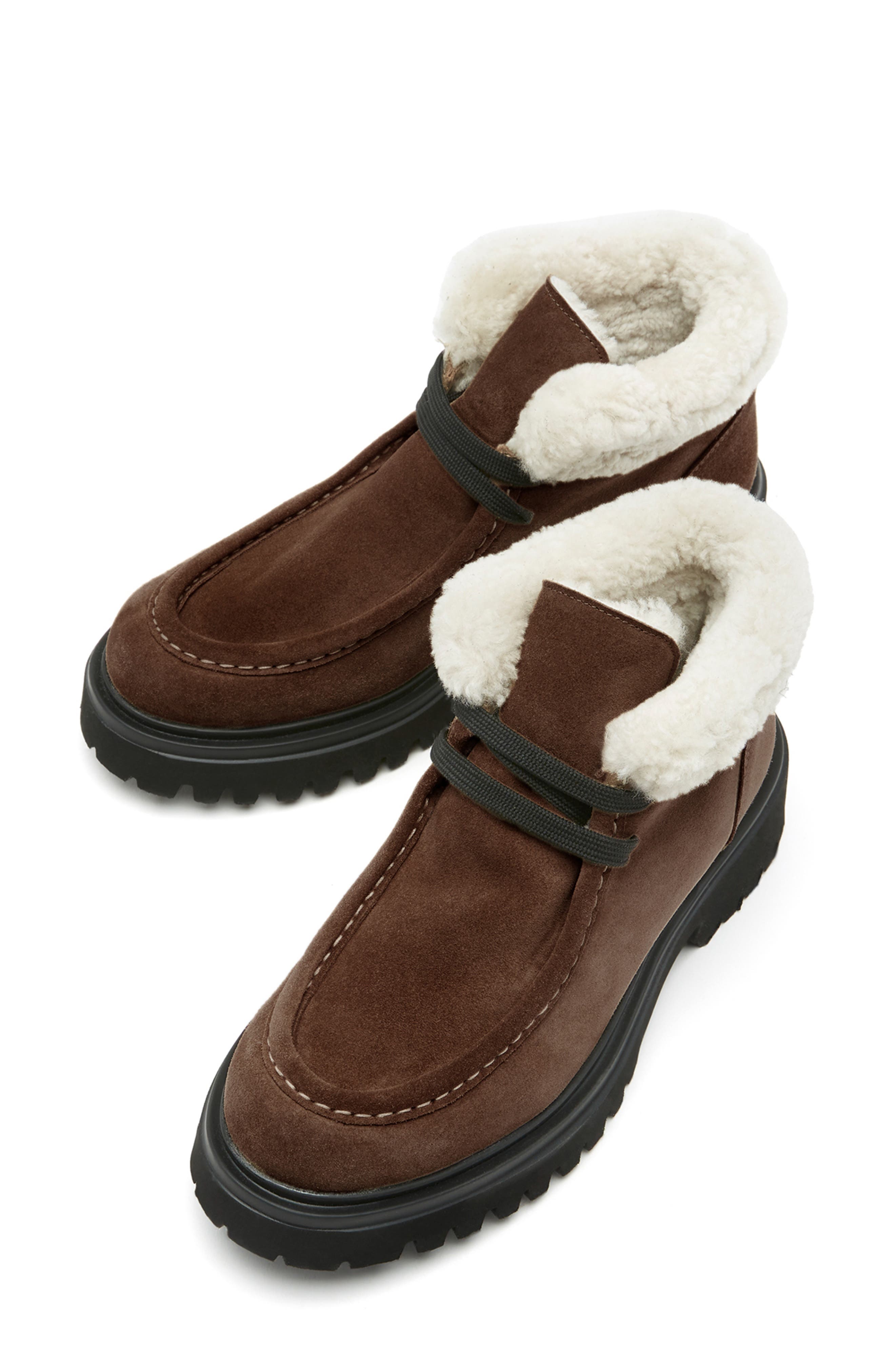 Kinetic Genuine Shearling Bootie, Alternate, color, BRUNETTE SUEDE
