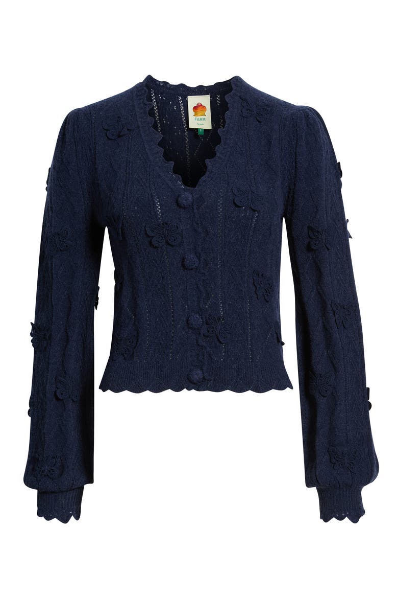Richielieu 3-D Butterfly Detail Cardigan, Alternate, color, NAVY BLUE