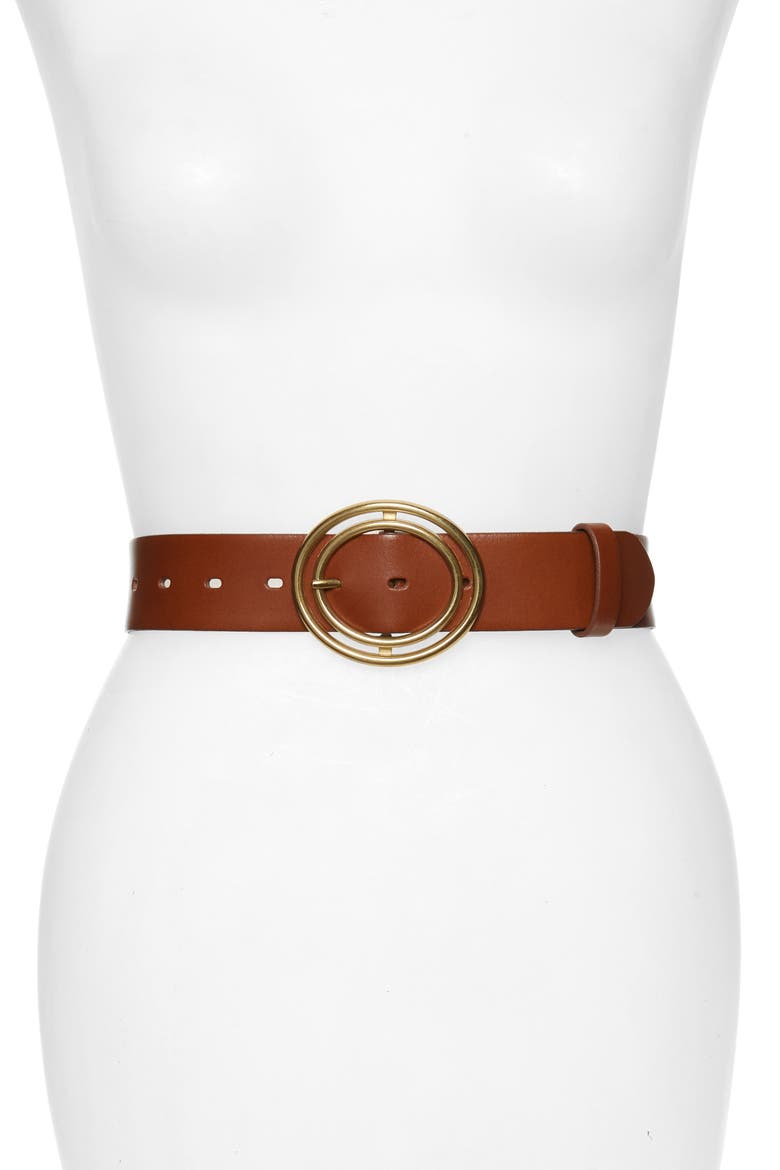 Dual Circle Leather Belt, Main, color, COGNAC