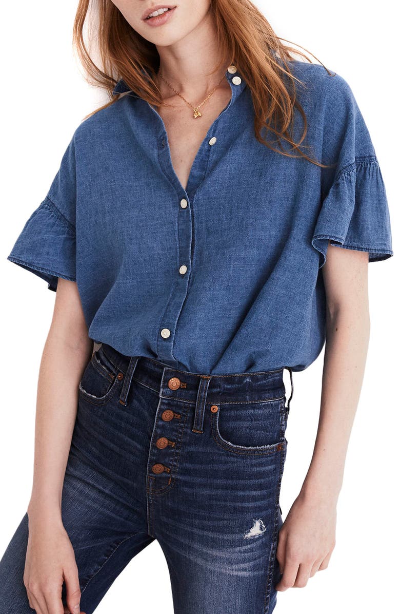 Madewell Central Ruffle Sleeve Shirt, Main, color,