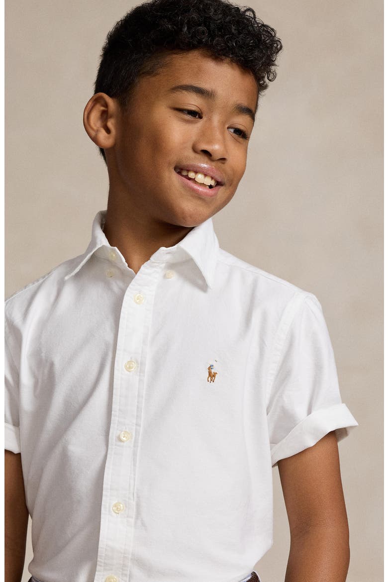 Short Sleeve Cotton Button-Down Oxford Shirt, Alternate, color, WHITE