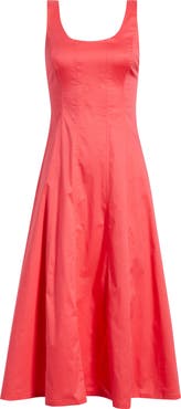 Open Edit Seamed Strech Cotton Poplin Midi Dress