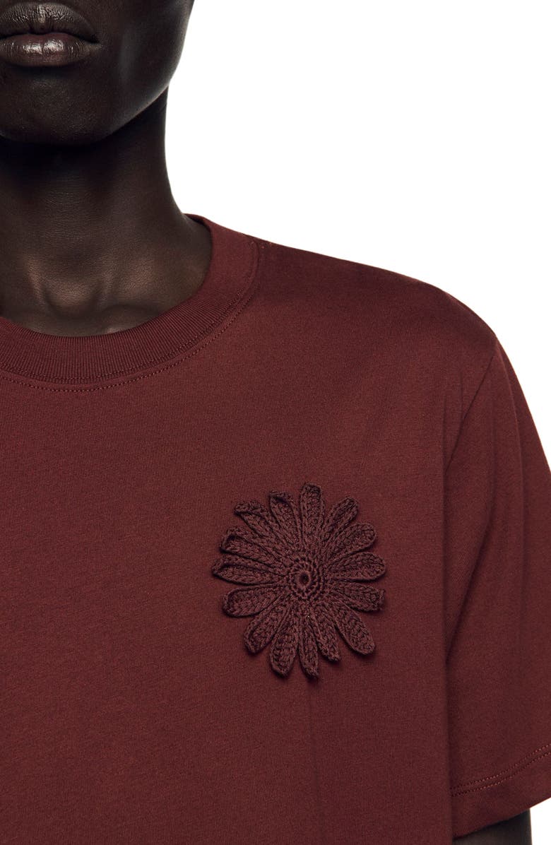 SANDRO Cotton crochet flower T-shirt, Alternate, color, Chocolate