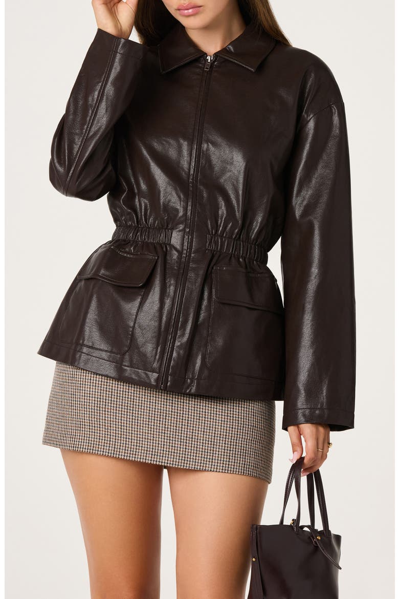Cavanaugh Faux Leather Jacket, Alternate, color, DARK BROWN