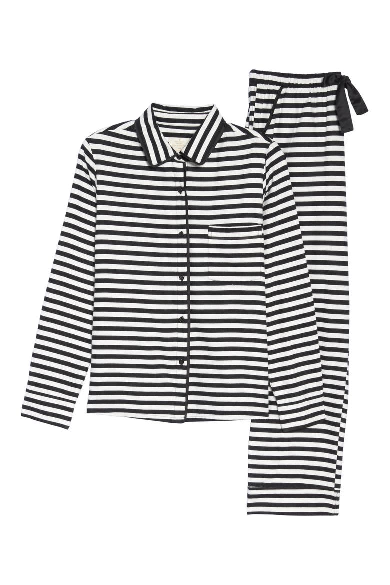 kate spade new york flannel pajamas, Alternate, color, BLACK STRIPE