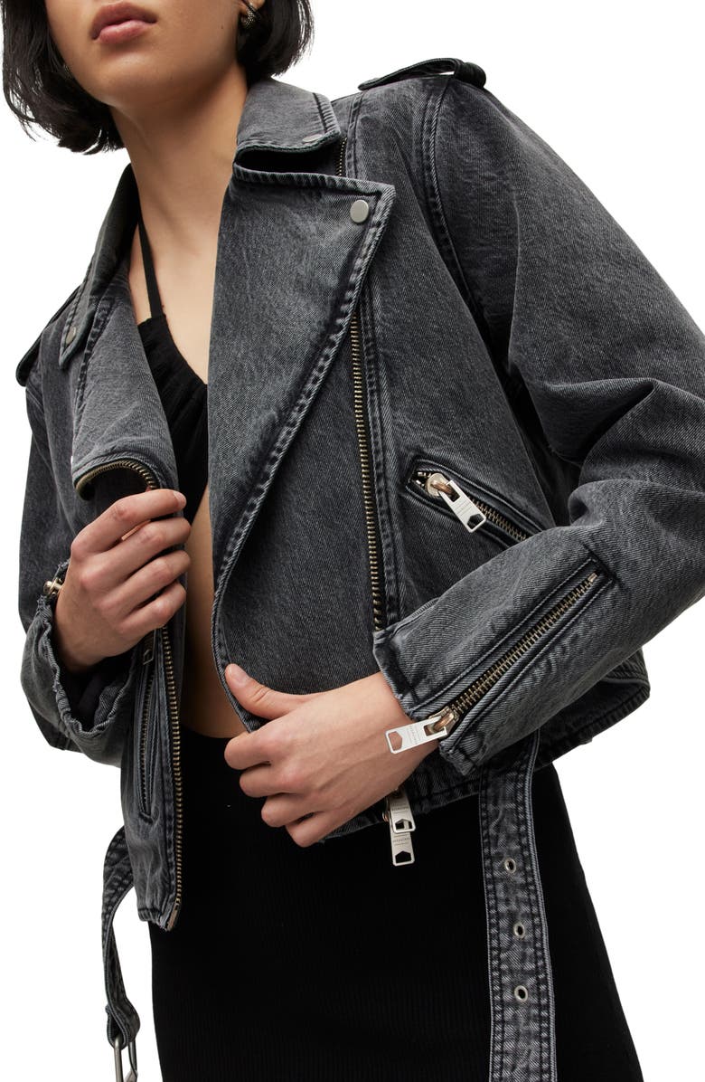 AllSaints Balfern Denim Biker Jacket, Alternate, color,