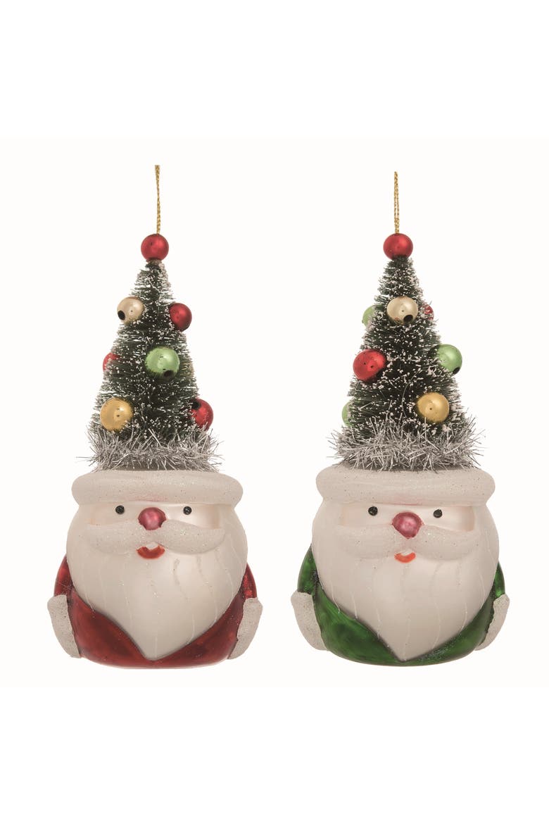 Glass Multicolor Christmas Santa with Bottle Brush Hat Set, Main, color, Multicolored