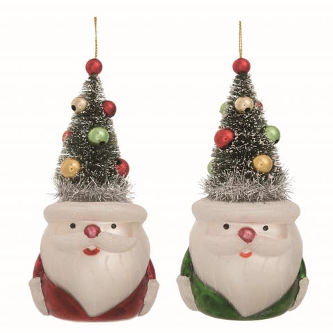 Glass Multicolor Christmas Santa with Bottle Brush Hat Set