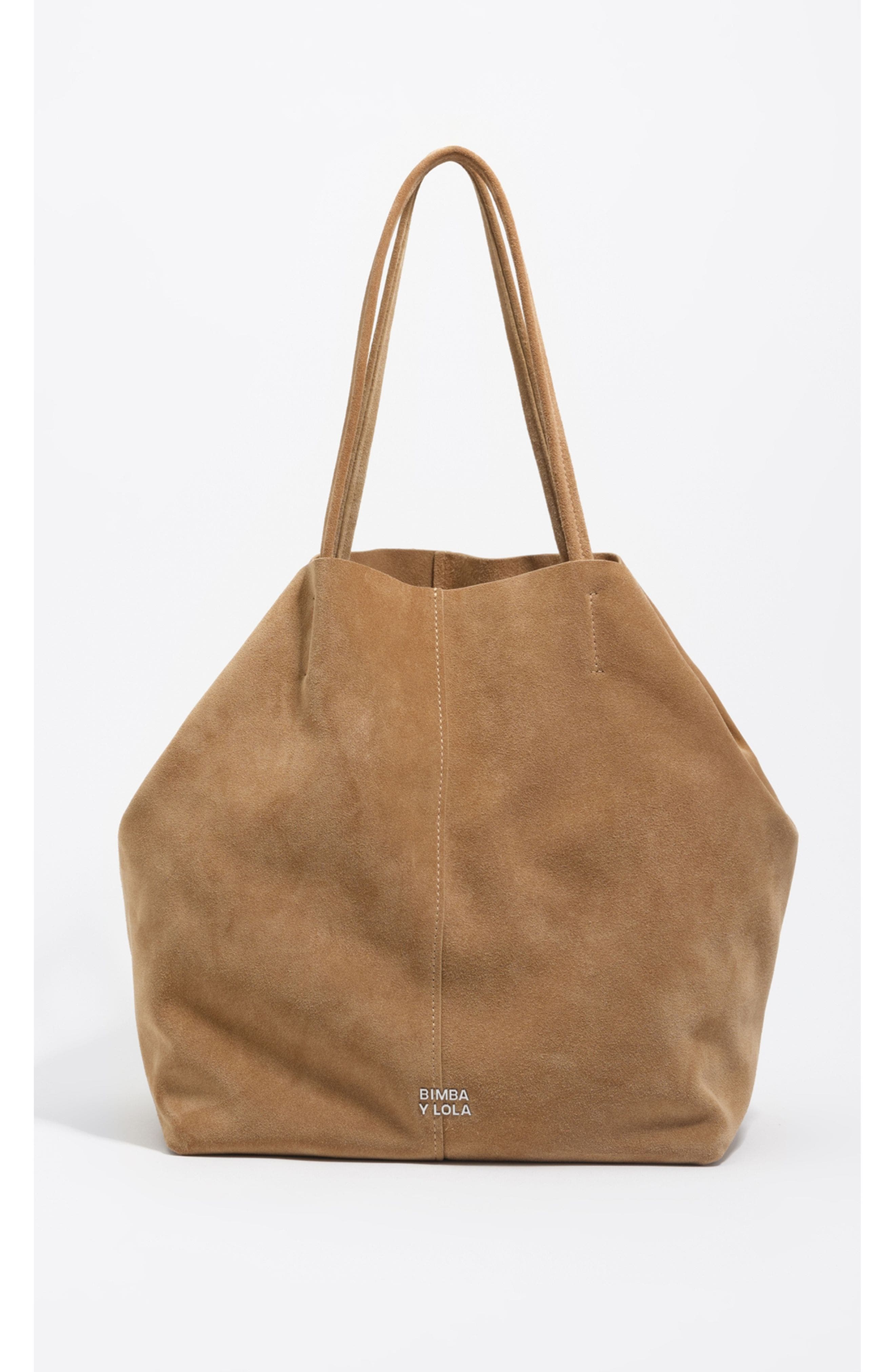 Bimba y Lola Large Split Leather Shopper Bag, Main, color, Natural
