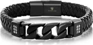 BLACKJACK Men's Braided Leather & Stainless Steel CZ Bracelet