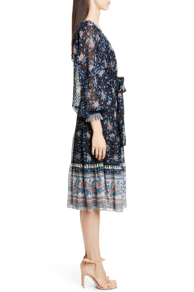 Romilly Silk Blend Jacquard Midi Dress, Alternate, color, NOIR