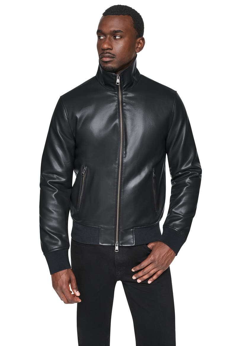 Faux Leather Bomber Jacket, Alternate, color, BLACK