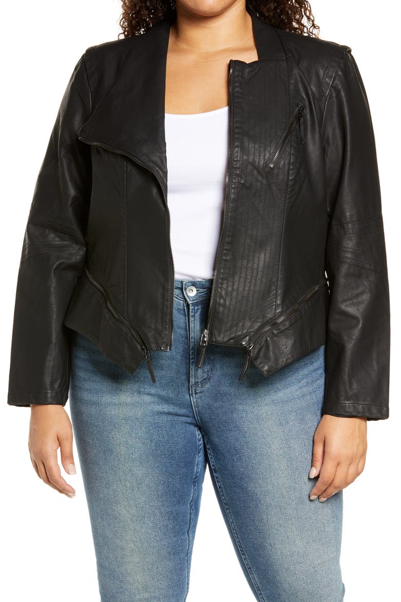 Faux Leather Moto Jacket, Main, color, BLACK