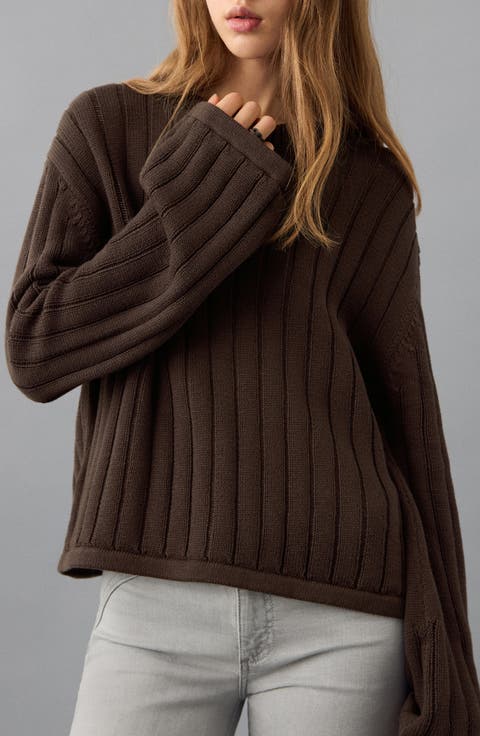 Tie Back Cotton Rib Sweater