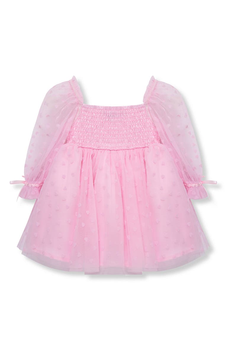 Habitual Kids Bow Accent Long Sleeve Tulle Babydoll Dress, Alternate, color, Light Pink