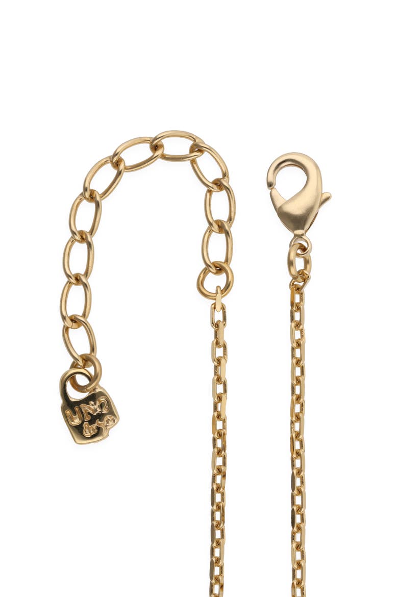 Gold-Tone Geometric Necklace with Blue Crystal, Alternate, color, Gold