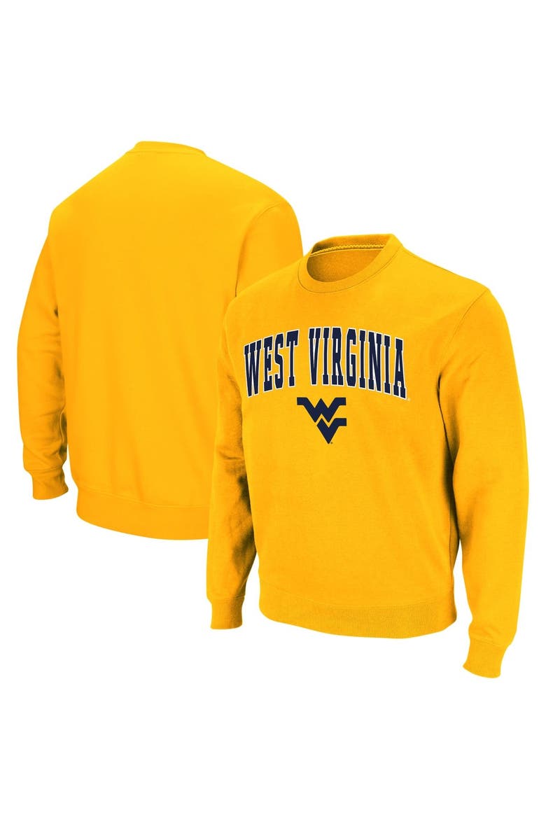 Men's Colosseum Gold West Virginia Mountaineers Arch & Logo Crew Neck Sweatshirt, Alternate, color, Gold