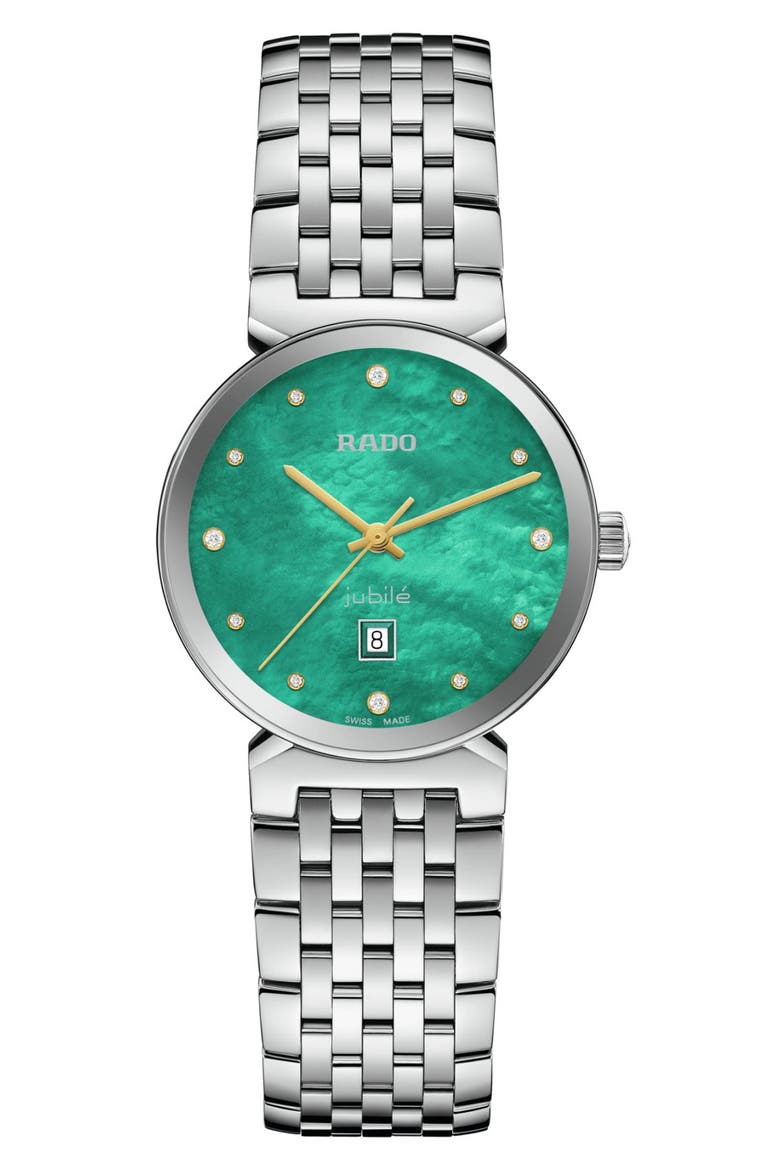 Florence Diamond Bracelet Watch, 30mm, Main, color, SILVER/ LIGHT GREEN