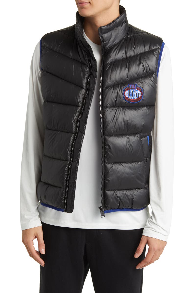 BOSS x NFL Corner Recycled Polyamide Puffer Vest, Main, color, New York Giants Black
