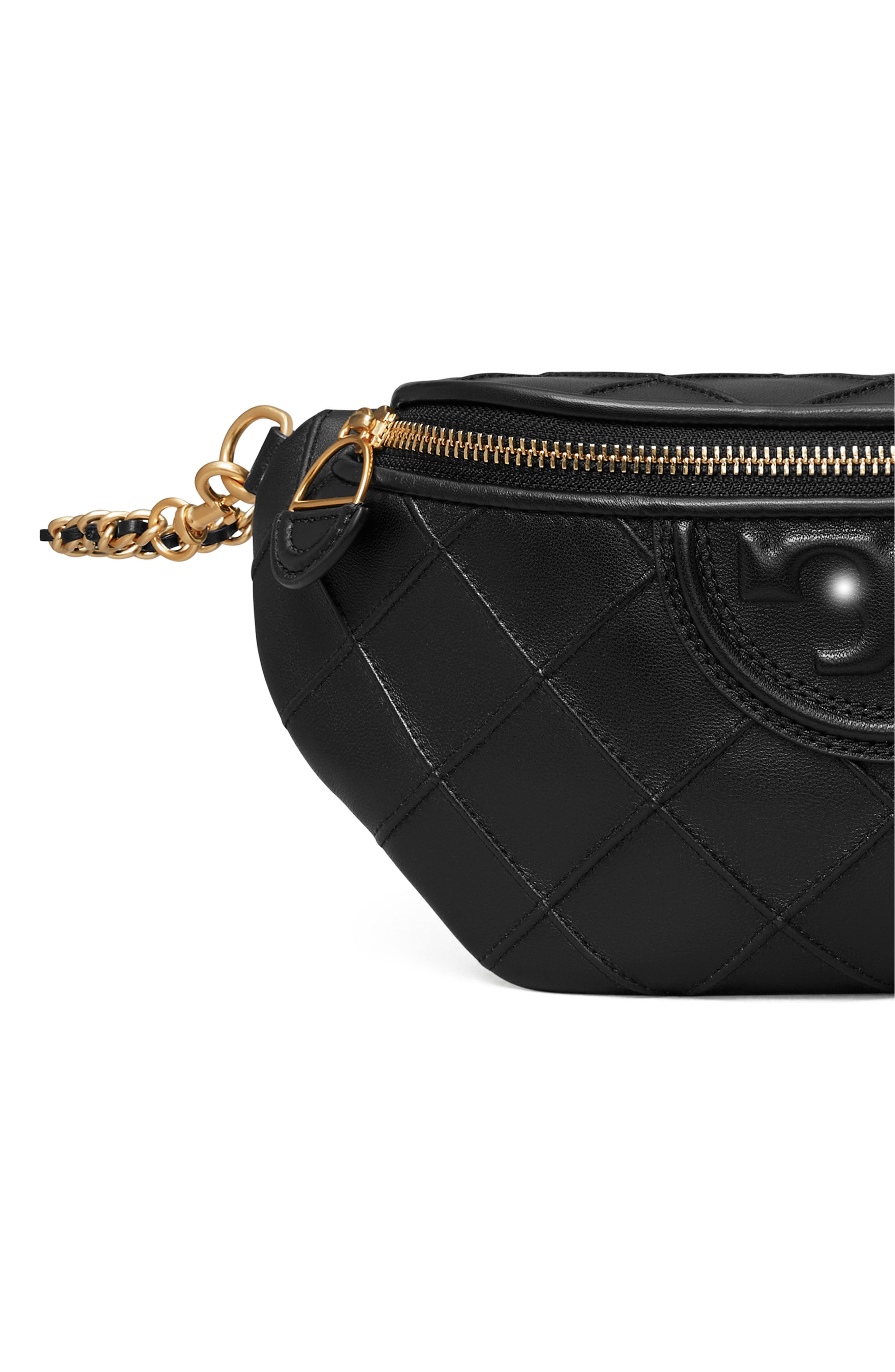 Tory Burch Fleming Soft Quilted Leather Belt Bag, Alternate, color, Black