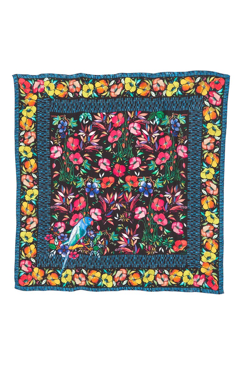 Parakeet Floral Square Silk Scarf, Alternate, color, MULTI