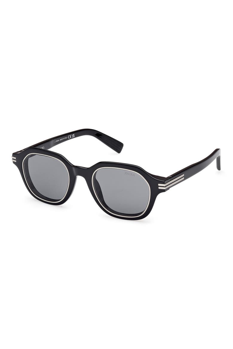 49mm Geometric Polarized Sunglasses, Alternate, color, SHINY BLACK / SMOKE