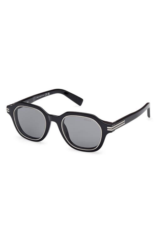 Zegna 49mm Geometric Polarized Sunglasses In Black